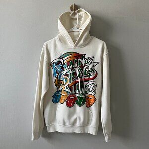 MadeWorn Rolling Stones Live '78 Distressed Hoodie Sweatshirt XS White/Cream